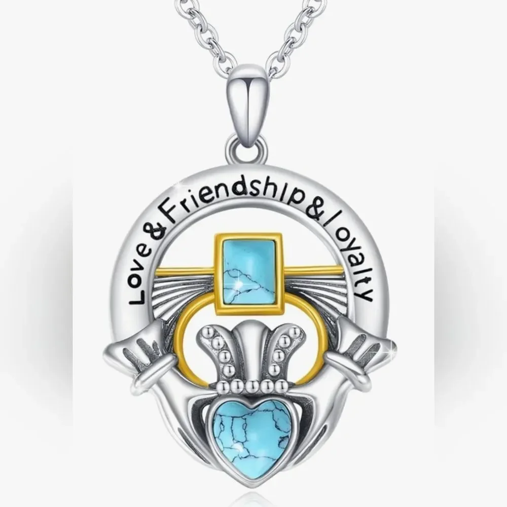 🩵⏭️NIB Turquoise Claddagh Love Friendship, Loyalty Pendant Necklace